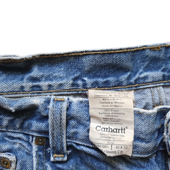 Carhartt Men’s Relaxed Fit Jeans 40x32 Light Blue Wash Distressed Workwear - Picture 6 of 8